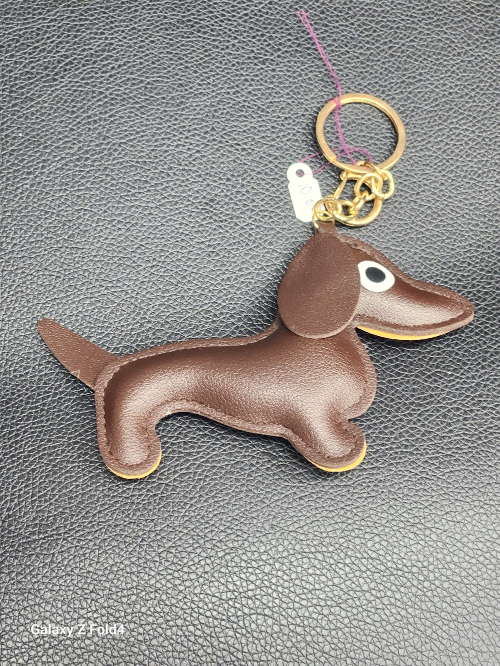 Juicy Couture Brown Dachshund Leather Keychain with Gold Hardware